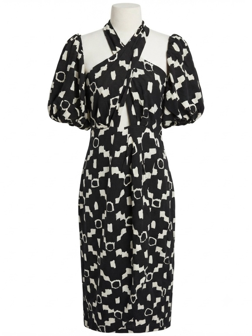 ASTR the Label Sandrine Abstract Halter Cutout Midi Dress Black White M